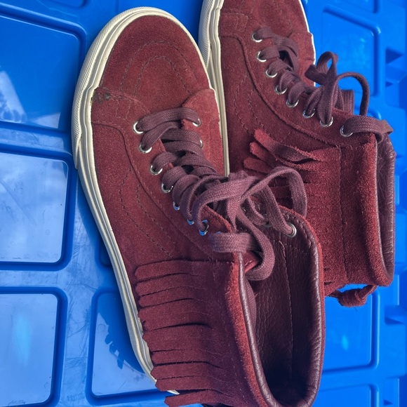 Women’s size 6 Vans leather mocassin fringe boot men’s size 4.5 burgundy - Picture 1 of 10